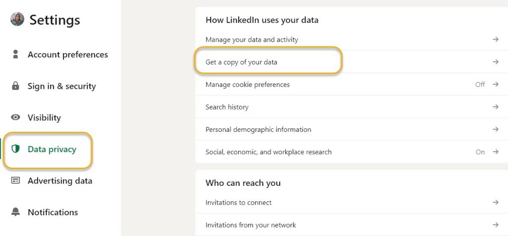 تهیه نسخه پشتیبان از حساب لینکدین 